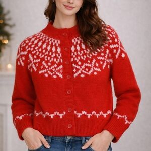 Universal Thread Vibrant Red and White Knit Cardigan